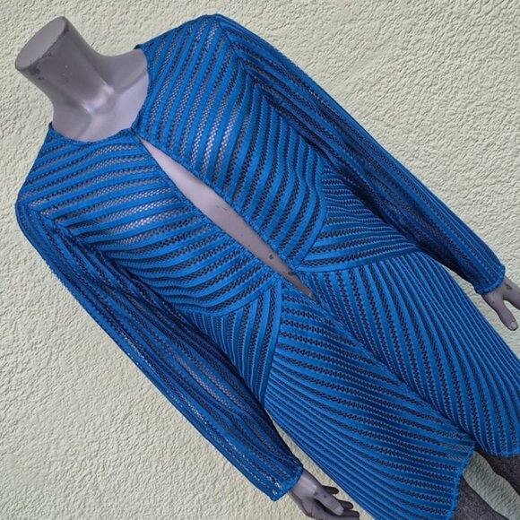 Chico's Travelers Collection Ladies Stylish See-Tru Blue Travelers Coat/Cardigan - Picture 16 of 17